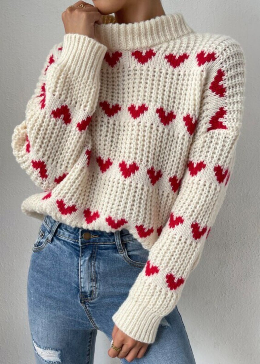 Cozy Hearts - Loose Knit Heart Jacquard Pullover