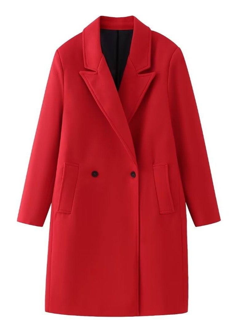 Scarlet Elegance Double-Breasted Overcoat