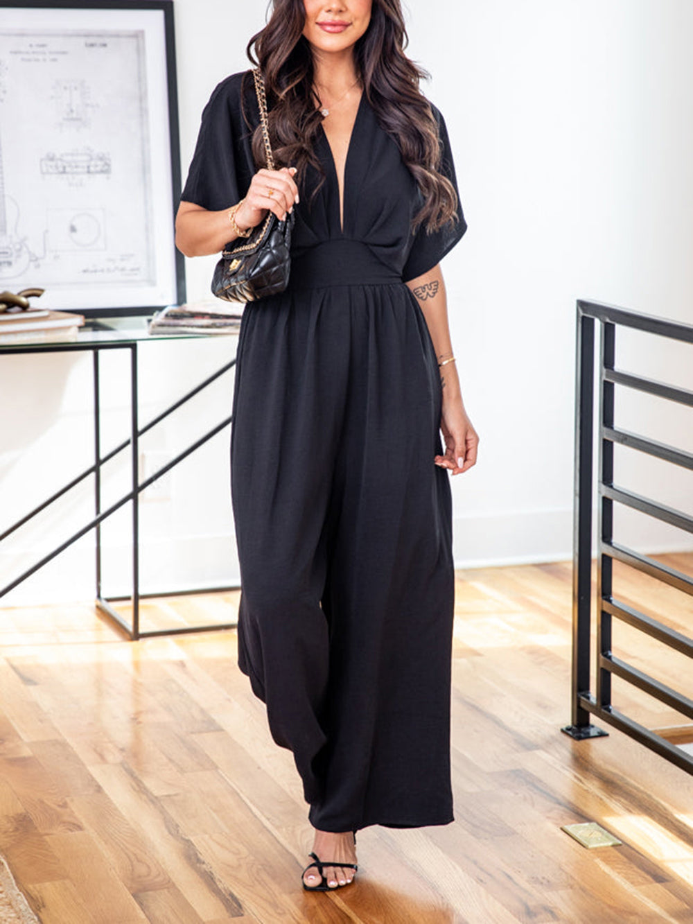 V-Neck Black Jumpsuit