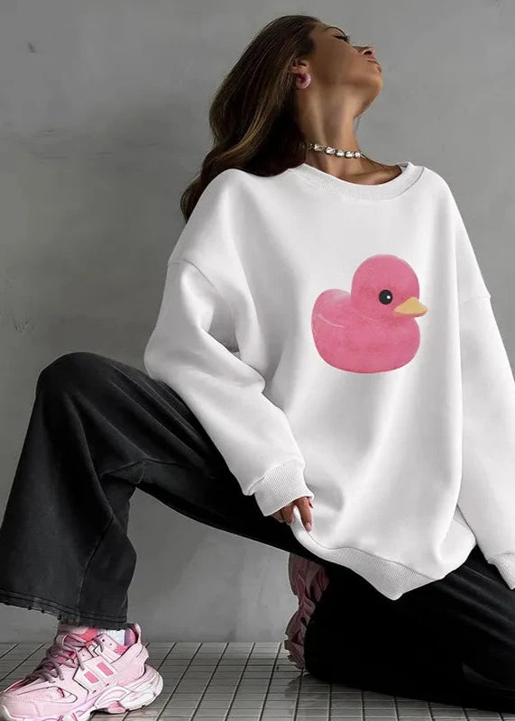 Pink Duck - Casual Printed Fleece Hoodie