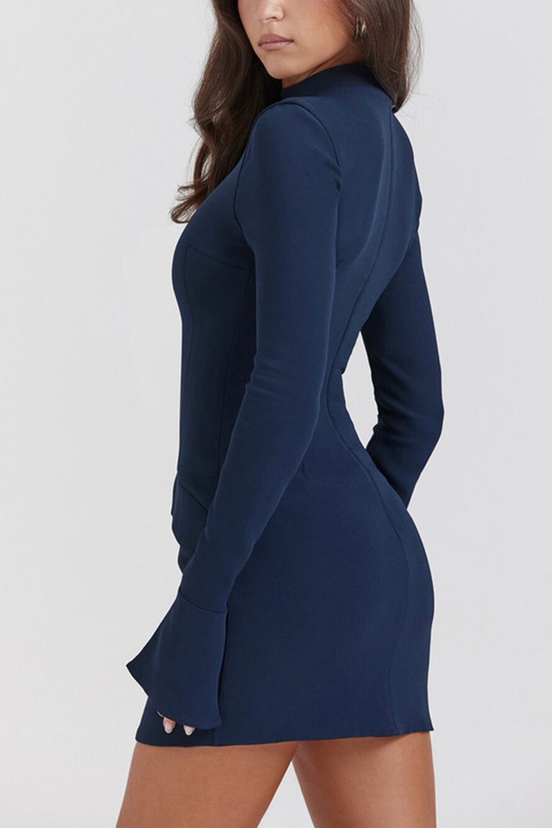 Celeste - Navy High-Neck Mini Dress - VibeSoothe