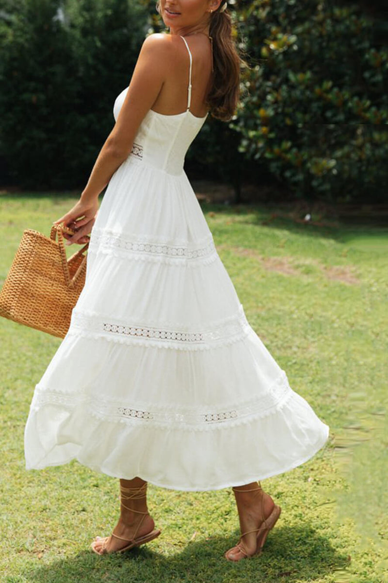 Serenity-Lace White Midi Dress