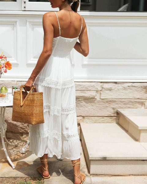 Serenity-Lace White Midi Dress