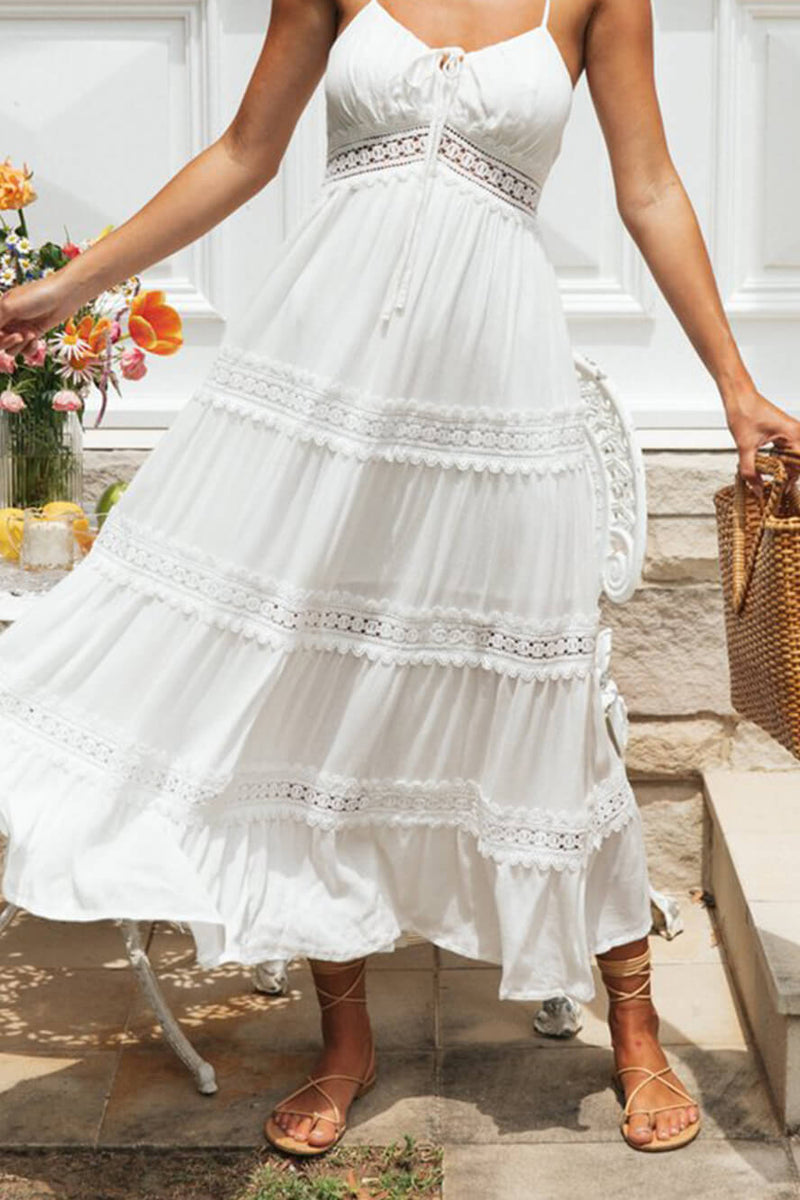 Serenity-Lace White Midi Dress