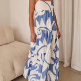 Azure Dream - Geometric Print Maxi Dress - VibeSoothe