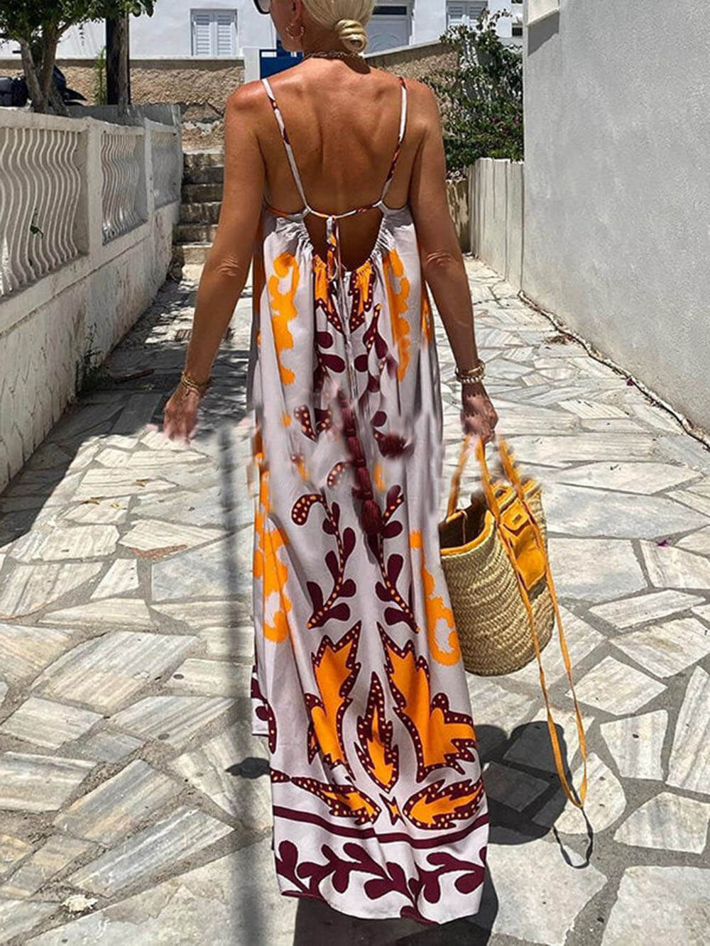 Artemis Delight - Ethnic Print Spaghetti Strap Maxi Dress - VibeSoothe