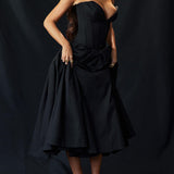 Elegance Defined - Black Strapless Midi Dress - VibeSoothe