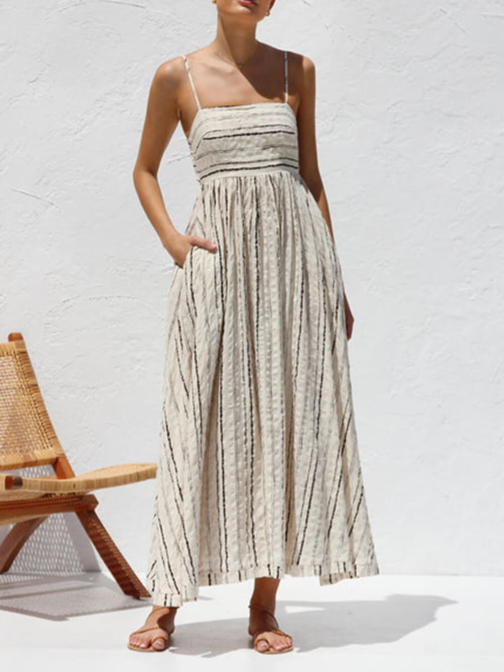 Sahara Stripes - Beige and Black Print Maxi Dress