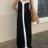 Amalfi Breeze - Colorblock Suspender Maxi Dress - VibeSoothe