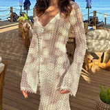 Bella-Beach V-Neck Crochet Maxi Dress - VibeSoothe