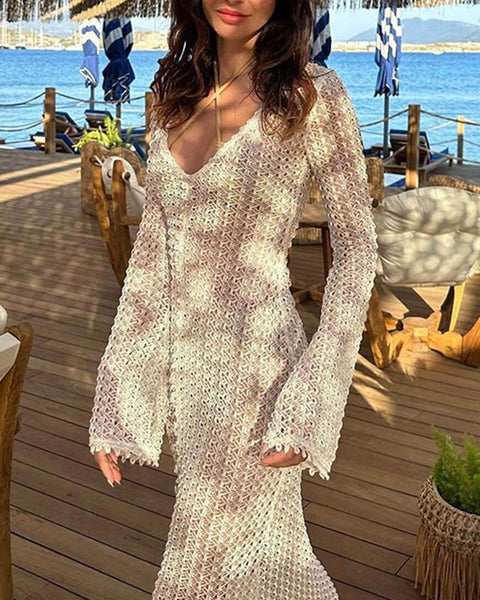 Bella-Beach V-Neck Crochet Maxi Dress - VibeSoothe