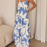 Azure Dream - Geometric Print Maxi Dress - VibeSoothe