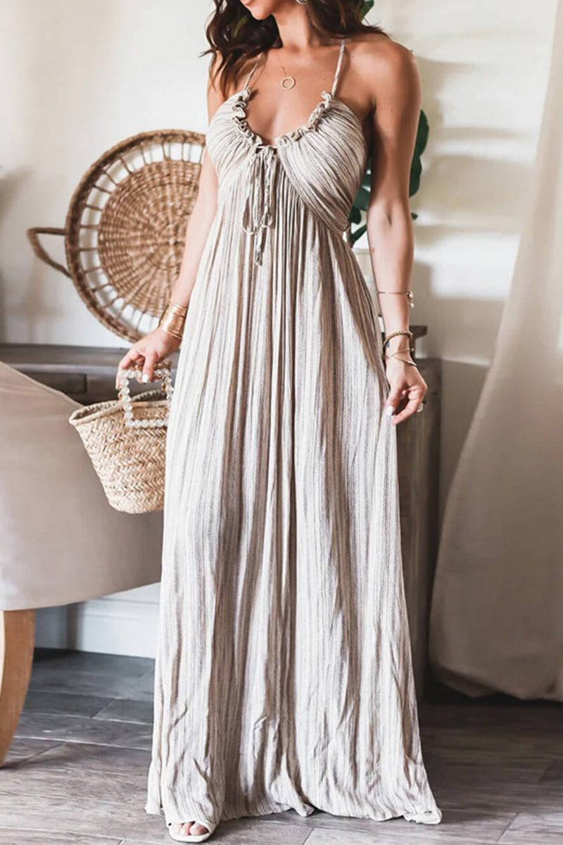 Santorini Breeze - Backless Suspender Maxi Dress