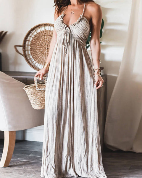 Santorini Breeze - Backless Suspender Maxi Dress