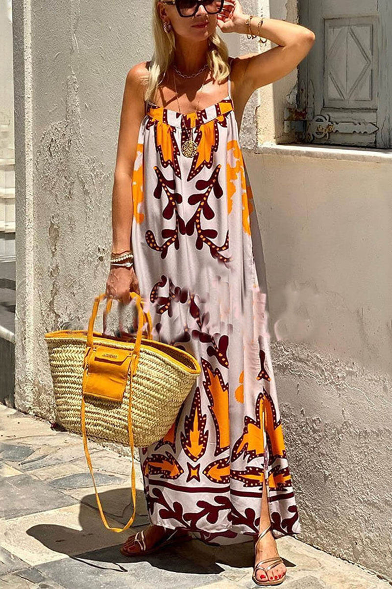 Artemis Delight - Ethnic Print Spaghetti Strap Maxi Dress - VibeSoothe