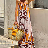 Artemis Delight - Ethnic Print Spaghetti Strap Maxi Dress - VibeSoothe