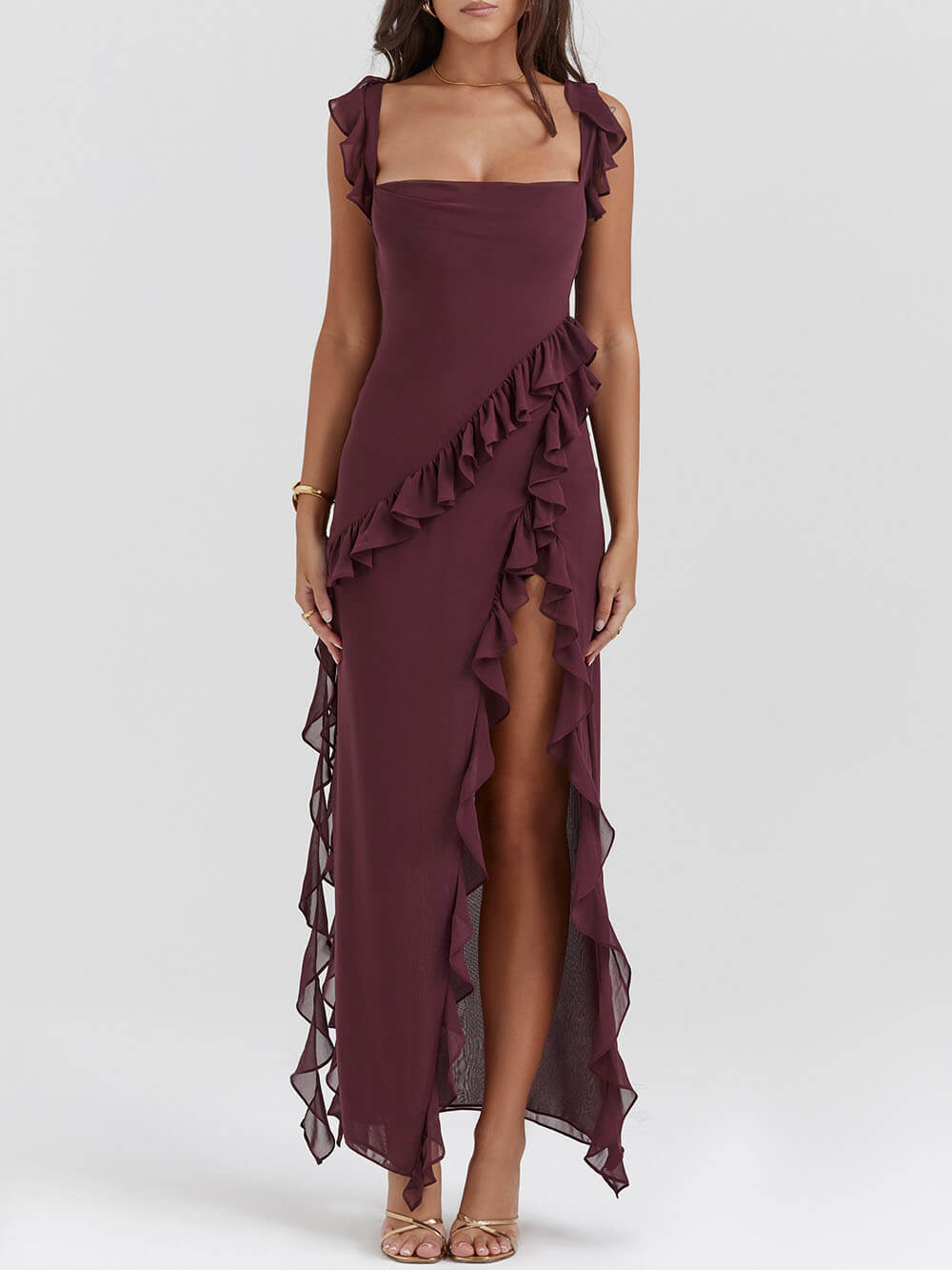 Iris - Ruffled Asymmetrical Maxi Dress - VibeSoothe