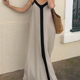 Amalfi Breeze - Colorblock Suspender Maxi Dress - VibeSoothe