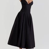 Elegance Defined - Black Strapless Midi Dress - VibeSoothe