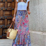 Boho Blossom - Floral Print Tassel Maxi Skirt - VibeSoothe