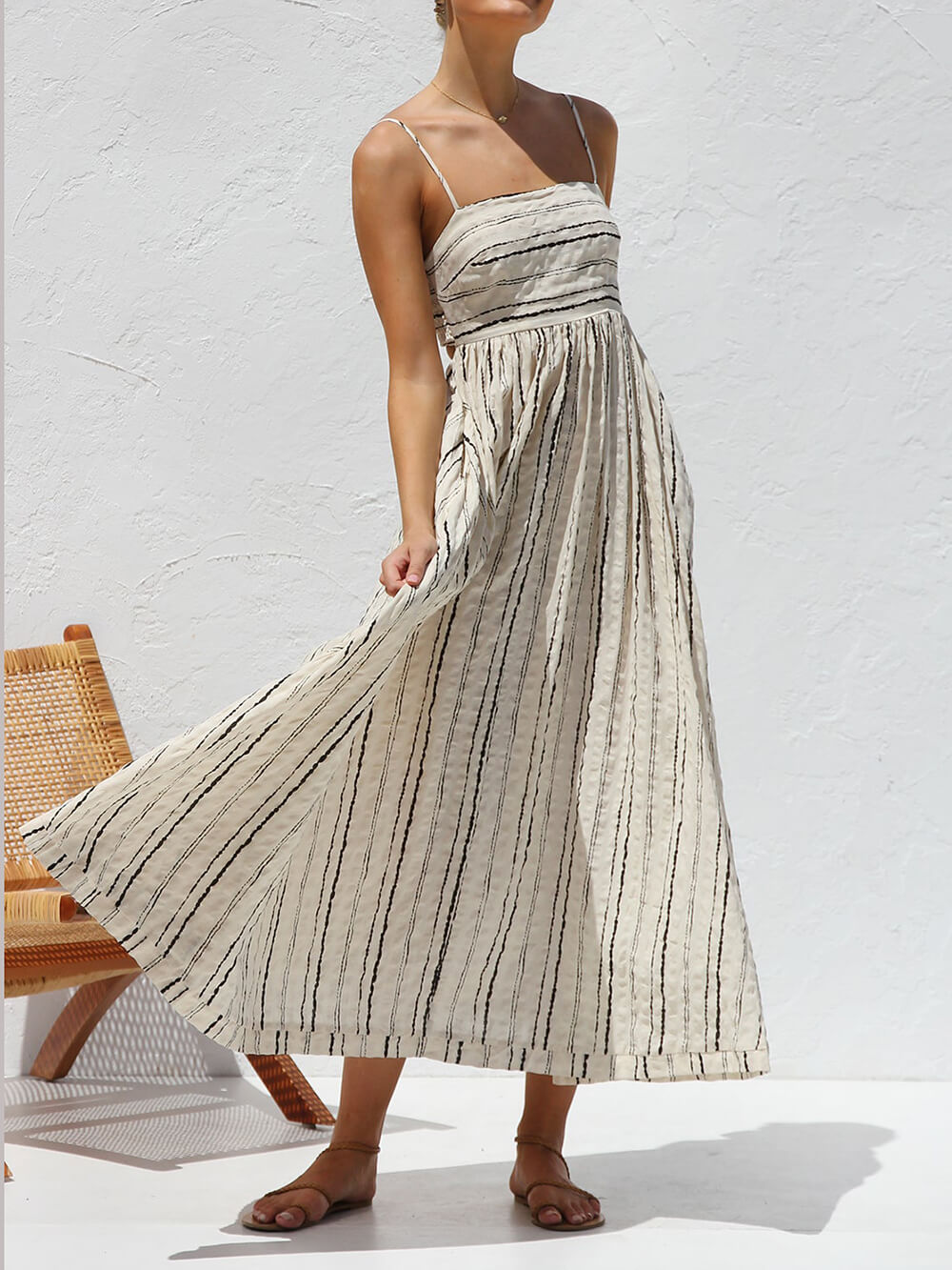 Sahara Stripes - Beige and Black Print Maxi Dress