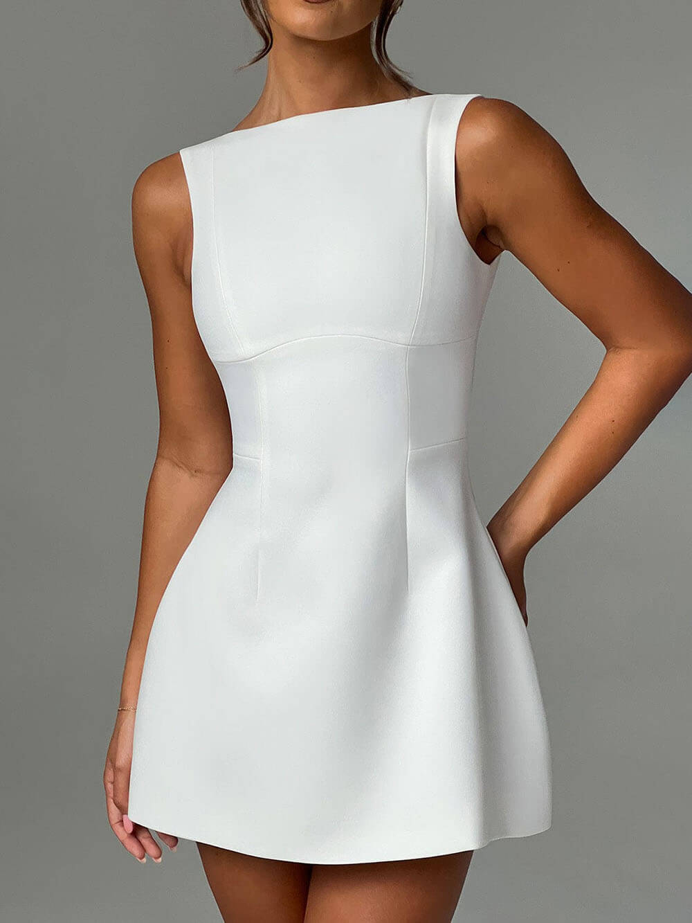 Ivory Elegance - Sleeveless Mini Dress - VibeSoothe