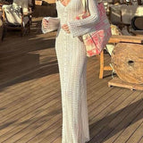 Bella-Beach V-Neck Crochet Maxi Dress - VibeSoothe