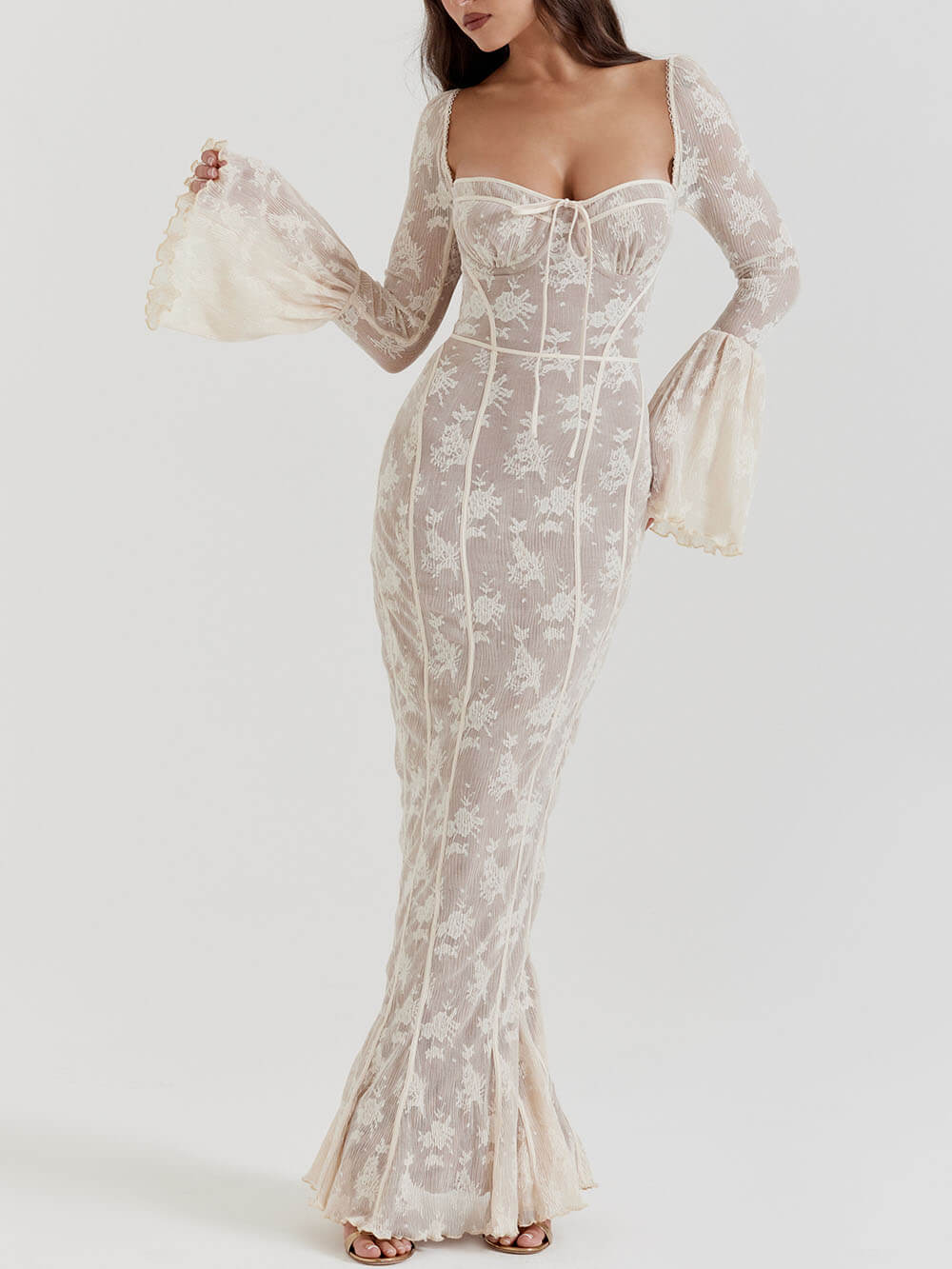 Antoinette-Elegance Lace Maxi Dress - VibeSoothe