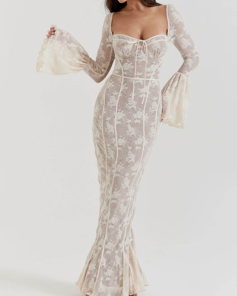 Antoinette-Elegance Lace Maxi Dress - VibeSoothe