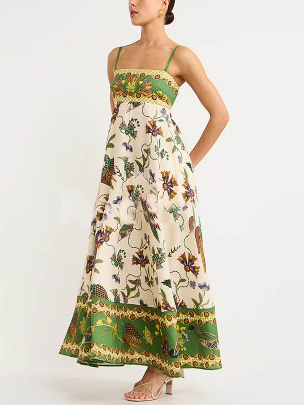 Tropical-Sunshine Smocked Maxi Dress