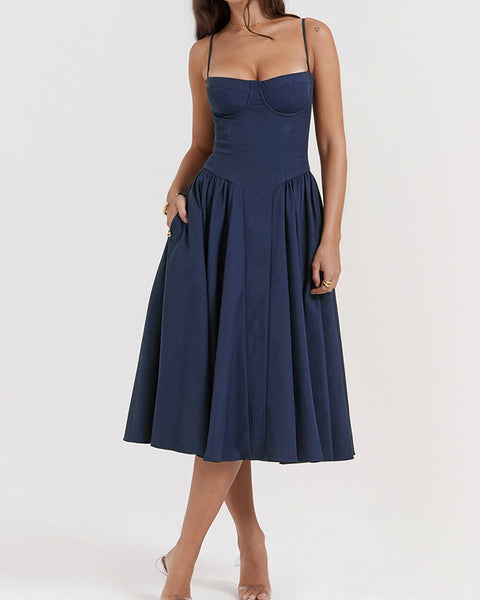 Midnight-Elegance  Strapless Midi Dress