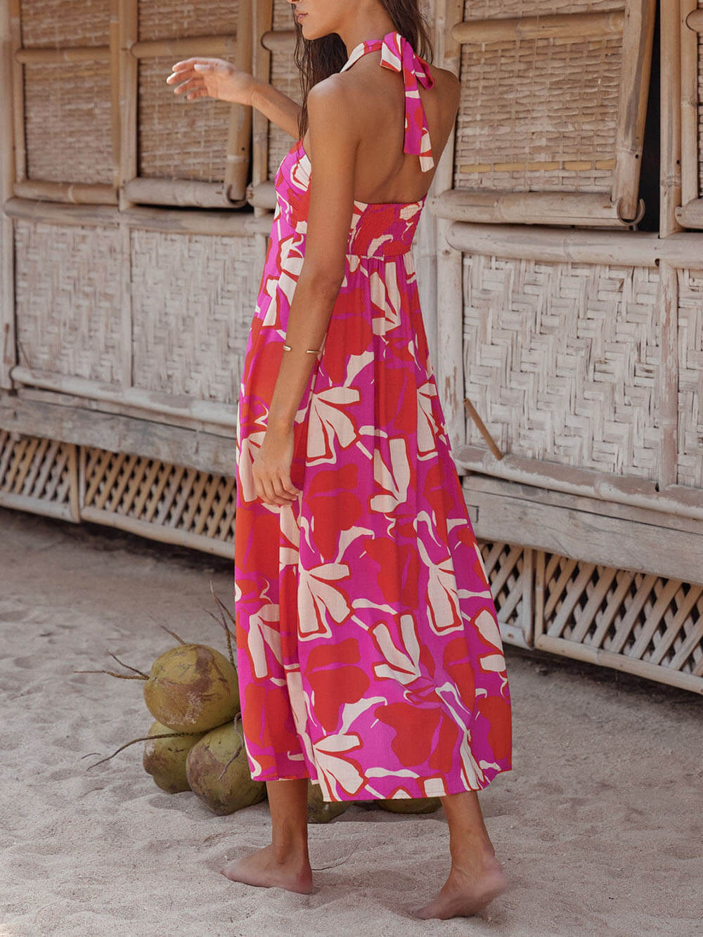 Lotus Blossom - Halter Midi Dress - VibeSoothe