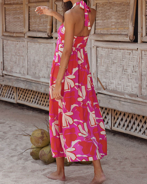 Lotus Blossom - Halter Midi Dress - VibeSoothe