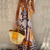 Artemis Delight - Ethnic Print Spaghetti Strap Maxi Dress - VibeSoothe