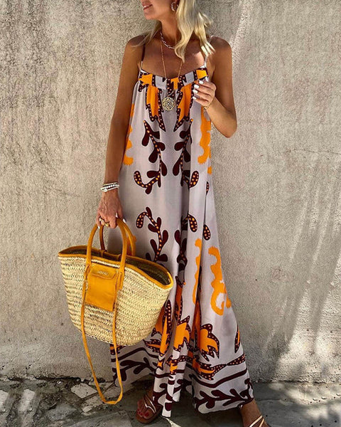 Artemis Delight - Ethnic Print Spaghetti Strap Maxi Dress - VibeSoothe