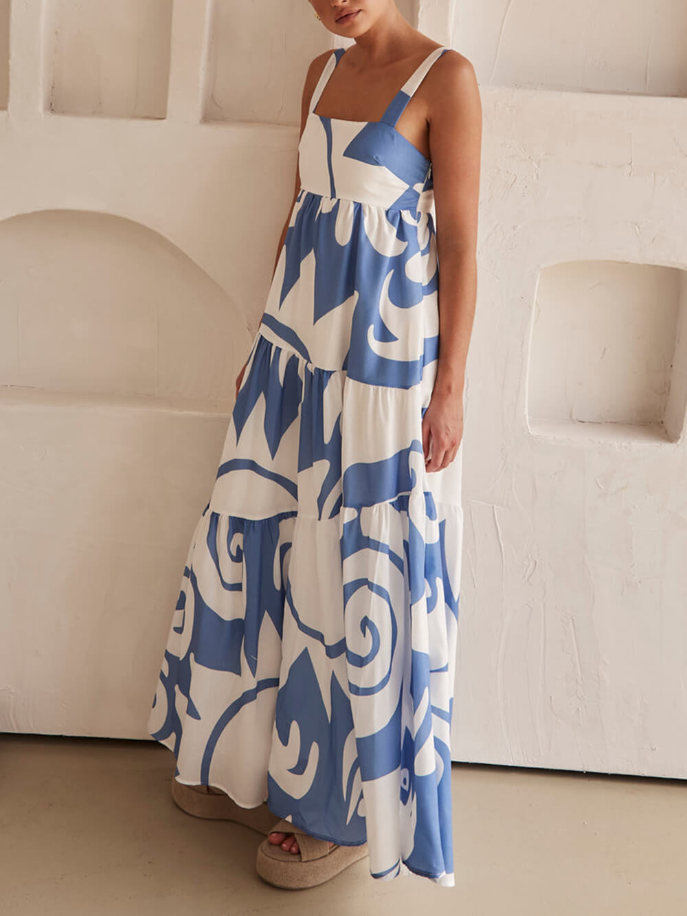 Azure Dream - Geometric Print Maxi Dress - VibeSoothe