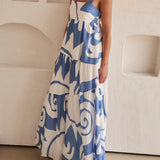 Azure Dream - Geometric Print Maxi Dress - VibeSoothe