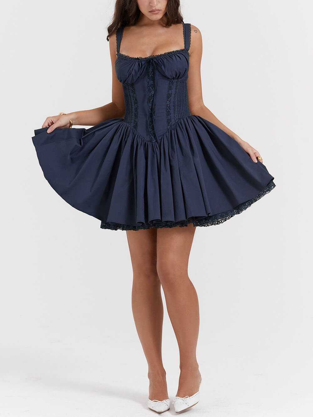 Eleanor - French Navy Corset Mini Dress - VibeSoothe