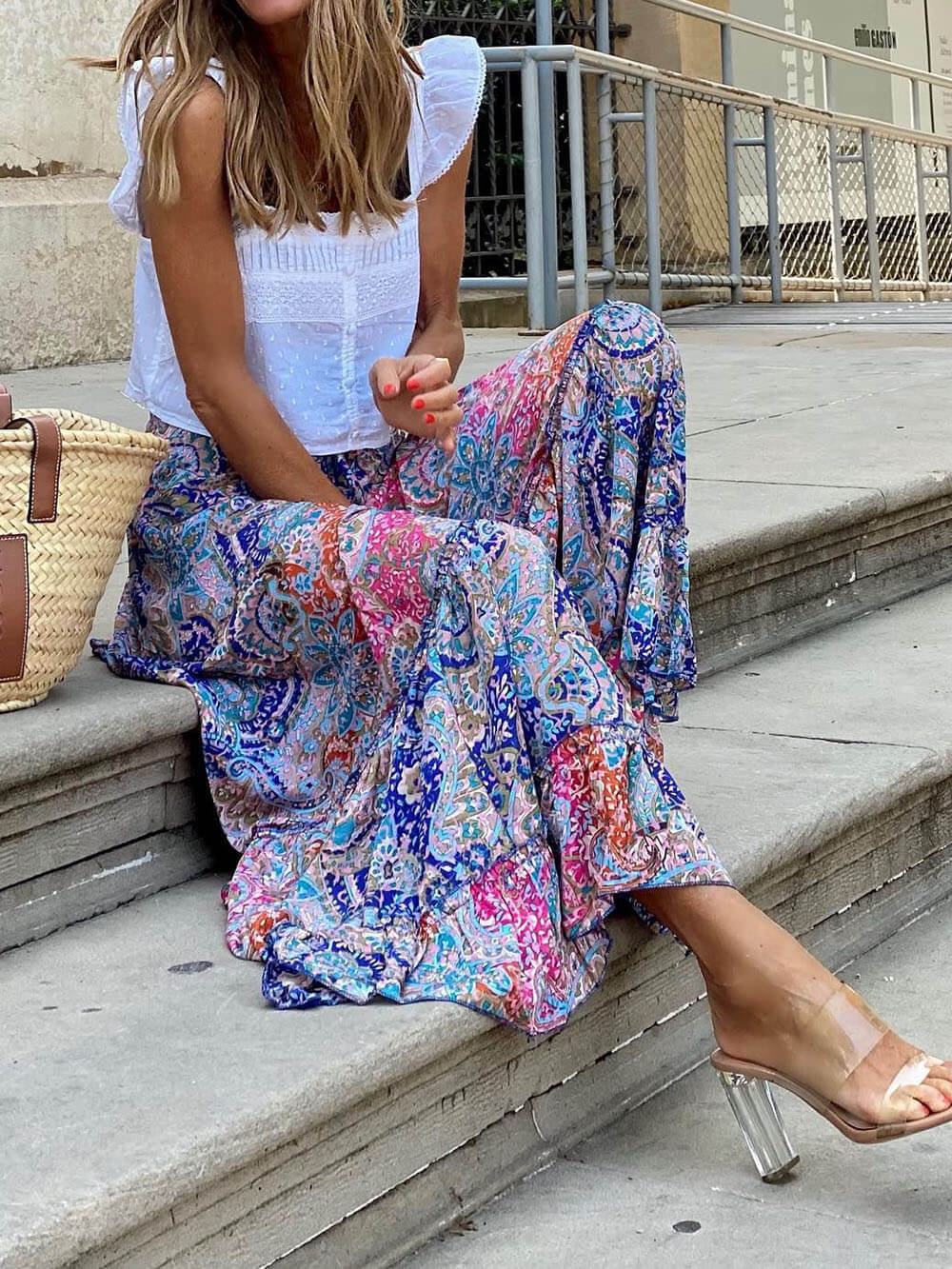 Boho Blossom - Floral Print Tassel Maxi Skirt - VibeSoothe