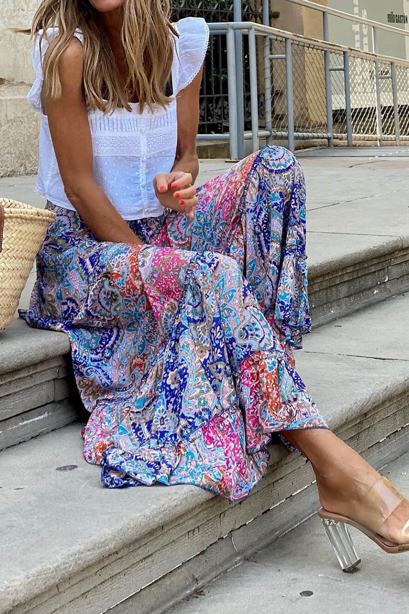 Boho Blossom - Floral Print Tassel Maxi Skirt - VibeSoothe