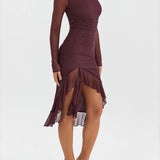 Burgundy-Muse Ruffle Midi Dress - VibeSoothe