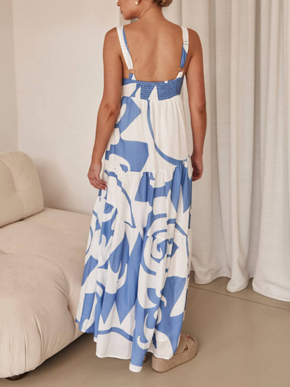 Azure Dream - Geometric Print Maxi Dress - VibeSoothe