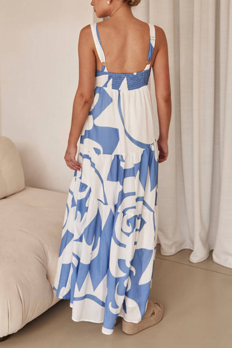 Azure Dream - Geometric Print Maxi Dress - VibeSoothe