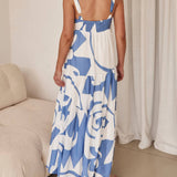 Azure Dream - Geometric Print Maxi Dress - VibeSoothe