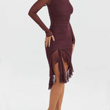 Burgundy-Muse Ruffle Midi Dress - VibeSoothe