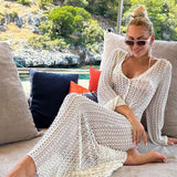 Bella-Beach V-Neck Crochet Maxi Dress - VibeSoothe