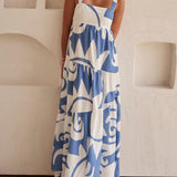 Azure Dream - Geometric Print Maxi Dress - VibeSoothe