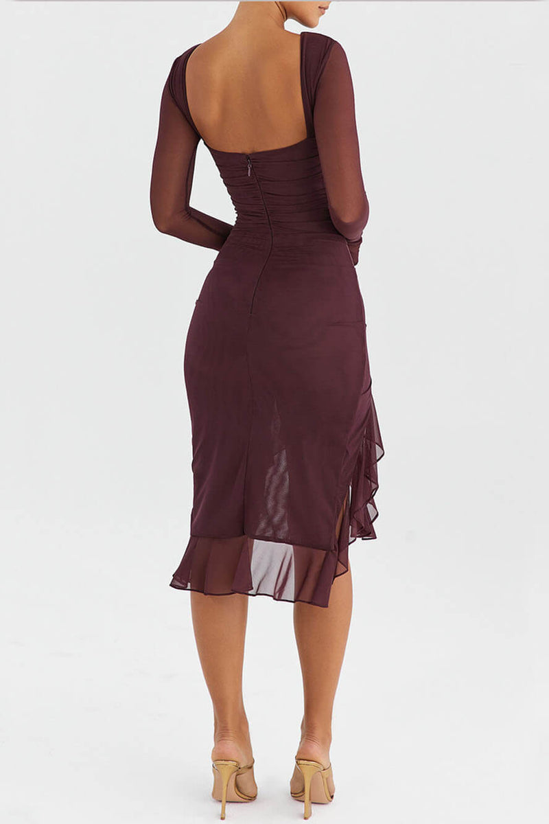 Burgundy-Muse Ruffle Midi Dress - VibeSoothe