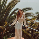 Bella-Beach V-Neck Crochet Maxi Dress - VibeSoothe