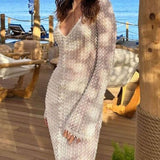 Bella-Beach V-Neck Crochet Maxi Dress - VibeSoothe